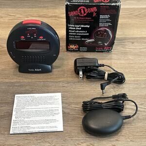 Sonic Bomb Alarm Clock with Bed Shaker SBB500ss Red & Black Sonic Boom Loud EUC